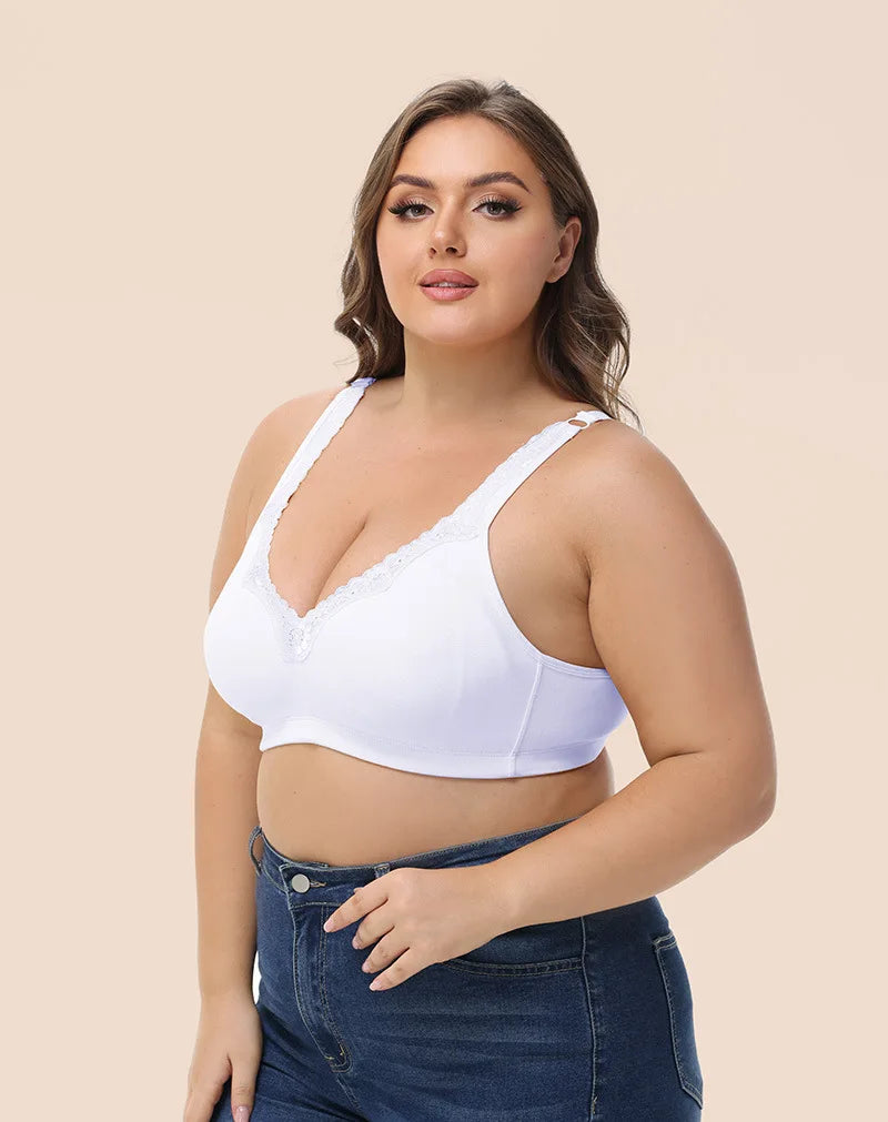 Bravellea Plus Size Cotton Full Cup Bra - Breathable Lace Trim B-F Cup