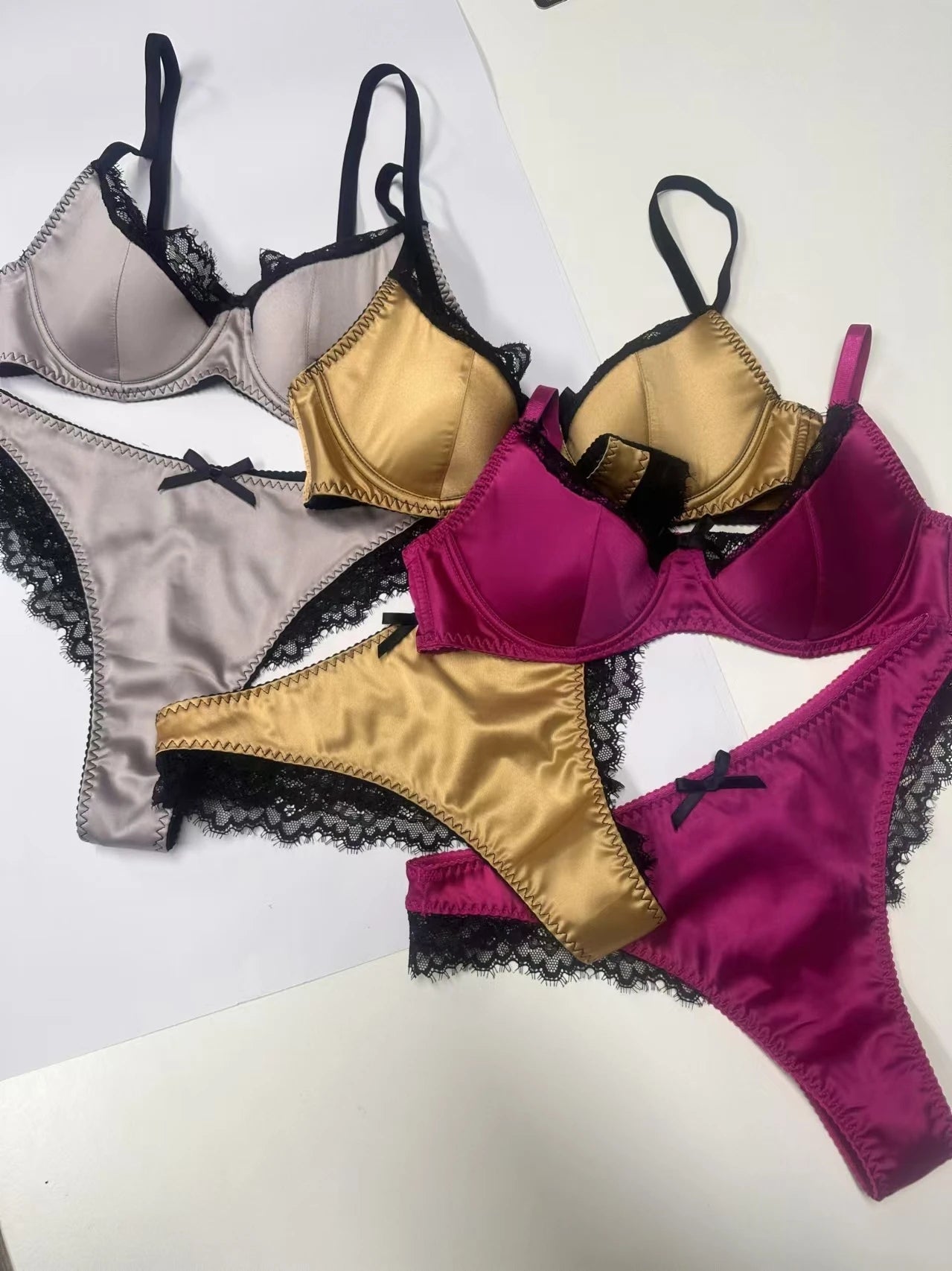 Bravellea French Lace Bralette Set - Thin Adjustable Push-Up for Small Chest