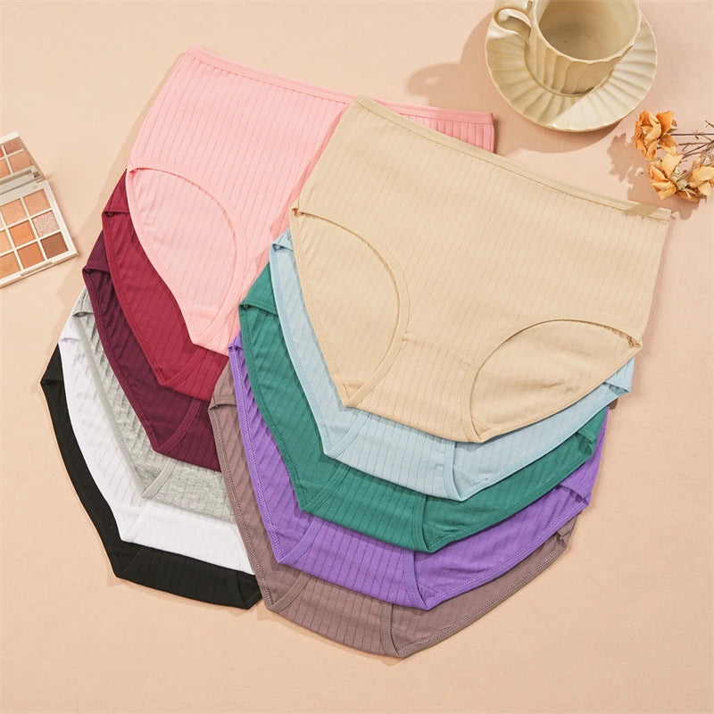 Bravellea Cotton Striped Panties 4-Pack - High Waist Breathable Briefs.