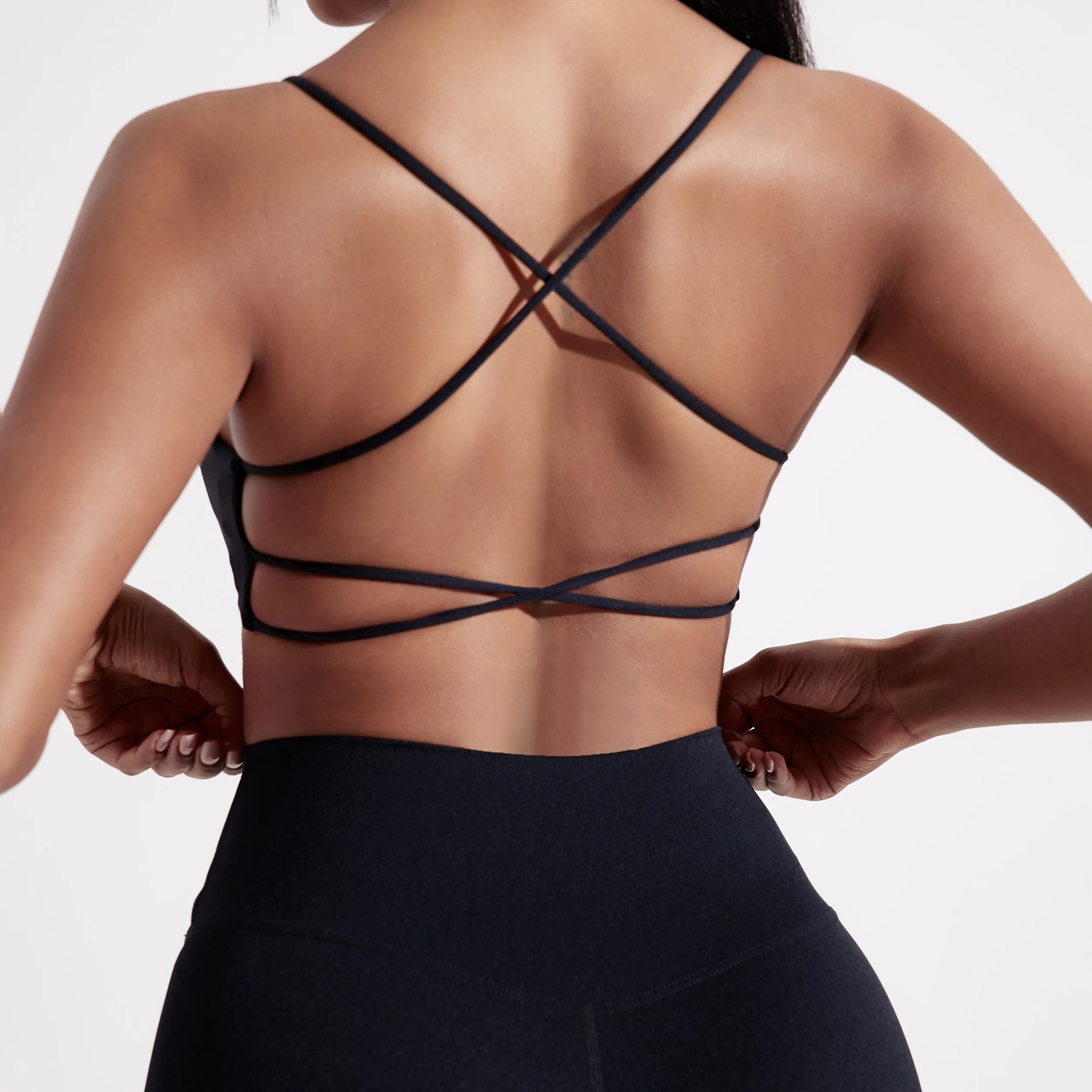 Bravellea Solid Color Gym Yoga Bra - Cross Back High Strength Sports Top.