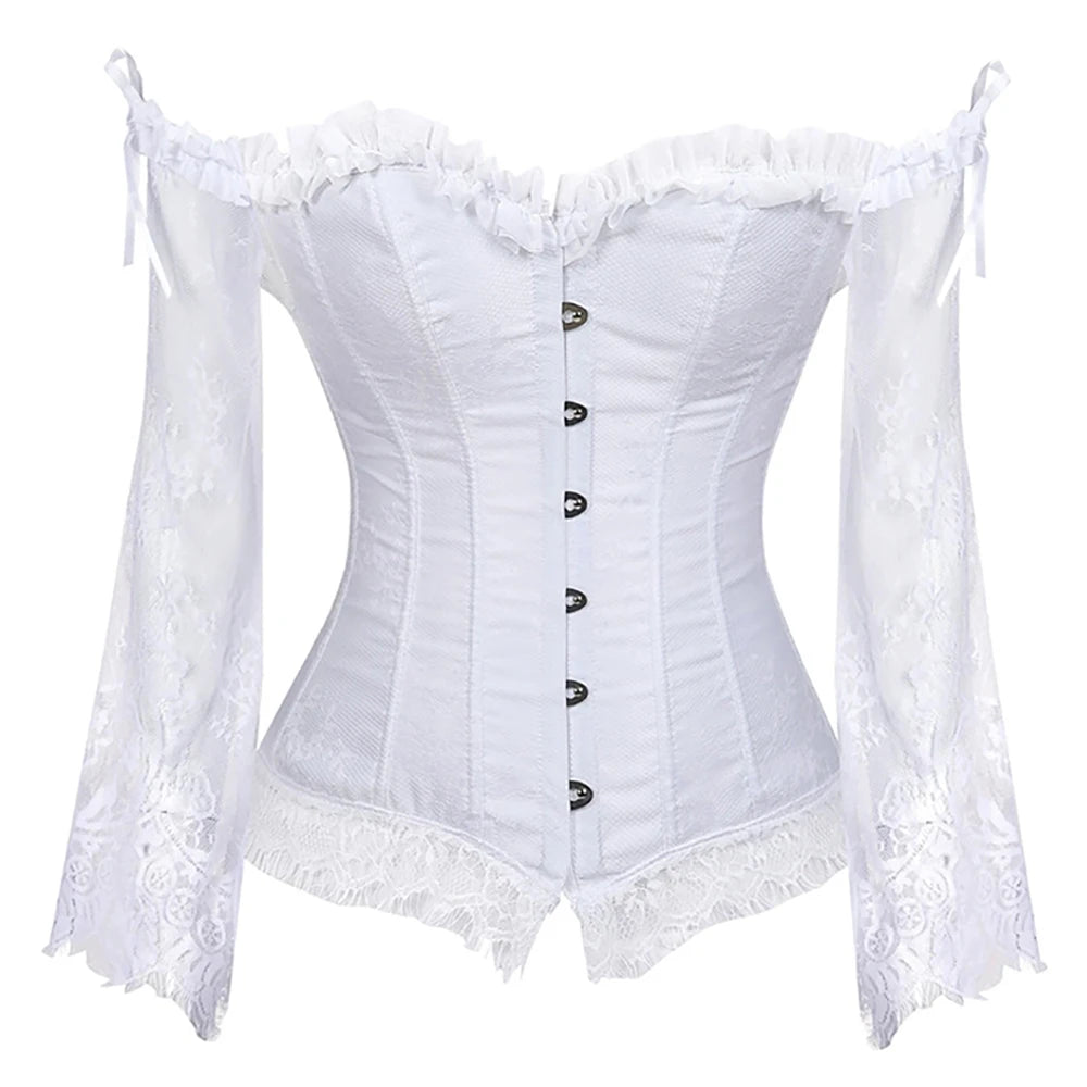 Bravellea Gothic Lace Corset - Medieval Courtly Luxury Bustier with Sleeves