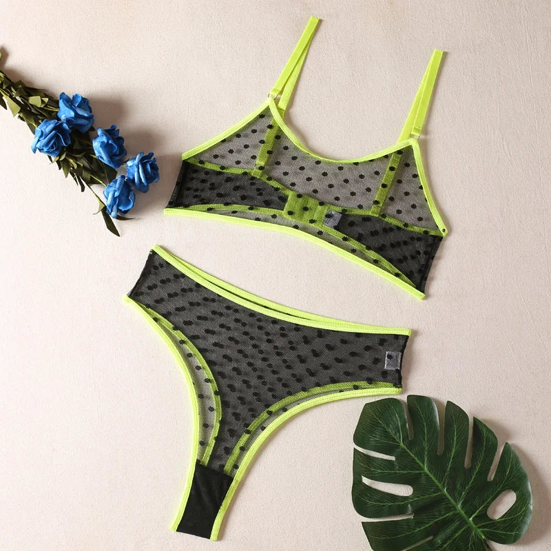 Bravellea Polka Dot Lingerie Set - Sexy See-Through Bra & Panty 2-Piece.
