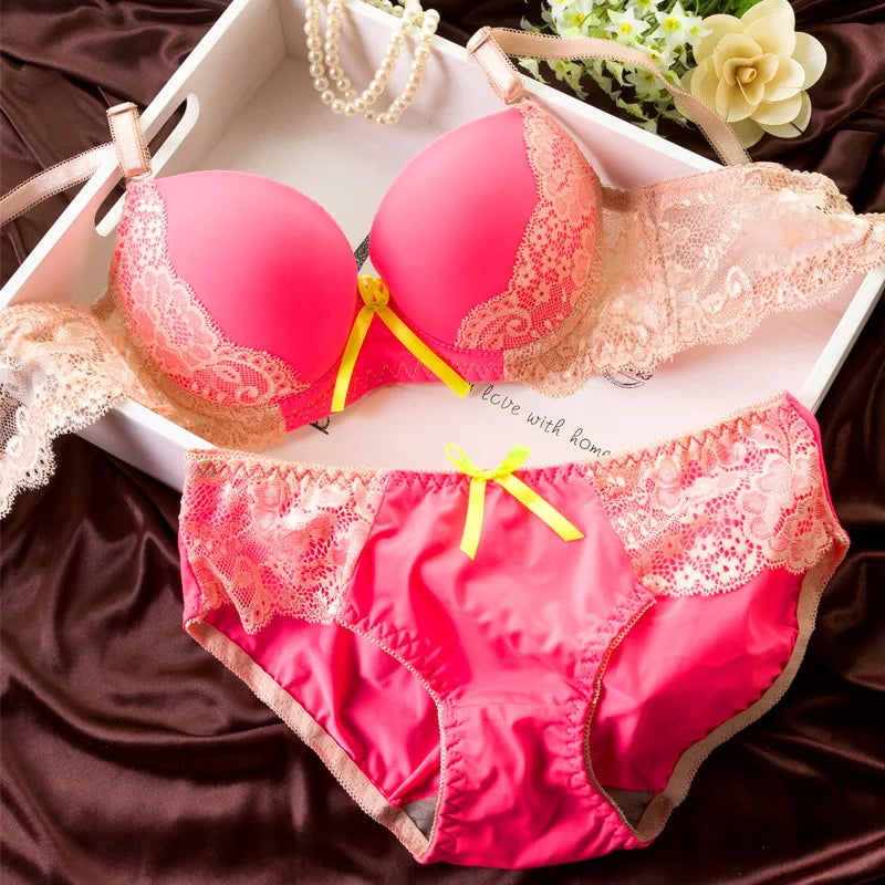 Bravellea Sexy Lace Bra Set - Deep Cleavage Push-Up Underwired Lingerie.