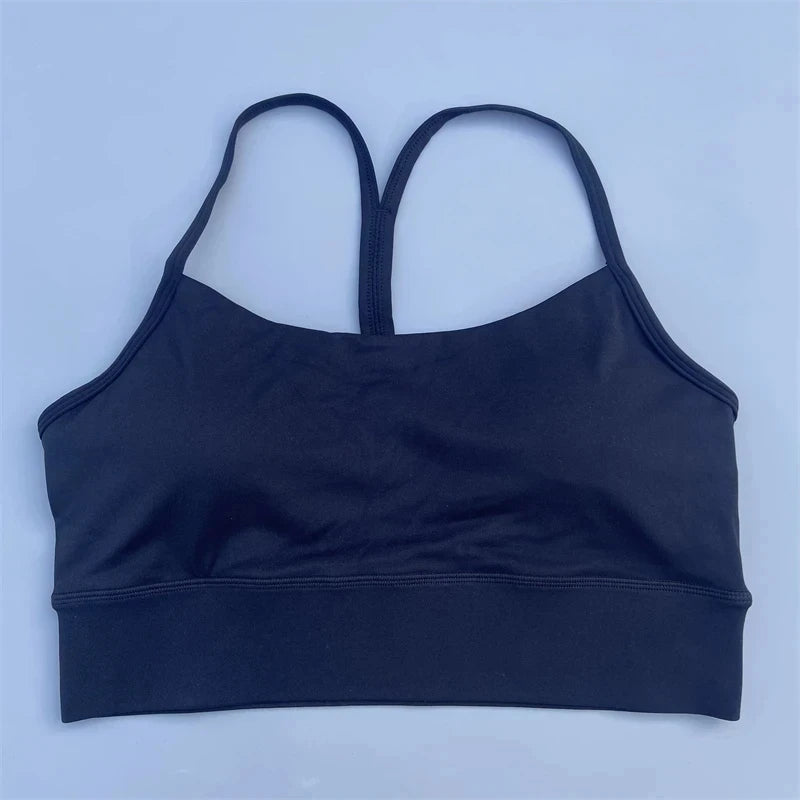 Bravellea Solid Color Y-Line Sports Bra - High Strength Gym Yoga Top with Chest Pad
