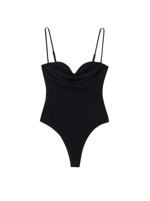 Bravellea Sweetheart Neck Draped Bodysuit - Backless Zipper Thin Straps