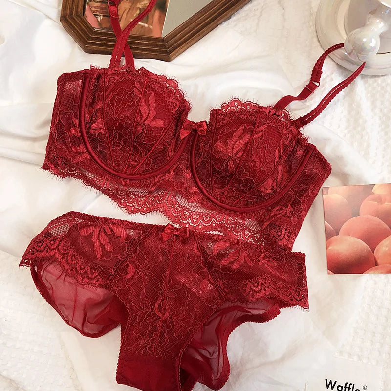 Bravellea French Lace Embroidery Set - Sexy Push-Up Bra & Panty Lavender