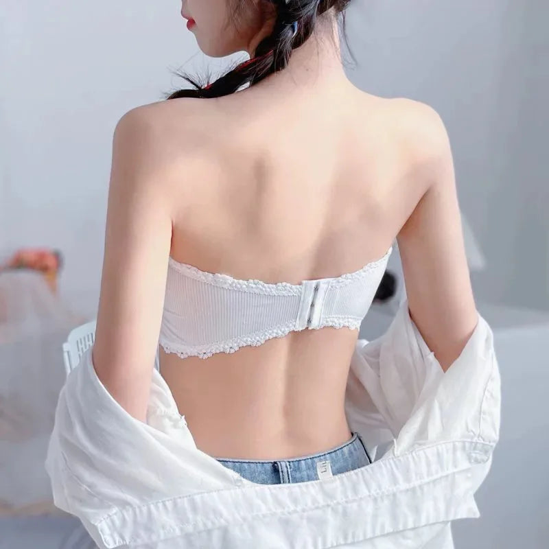 Bravellea Lace Strapless Tube Top Bra - Invisible Push-Up Seamless Bralette