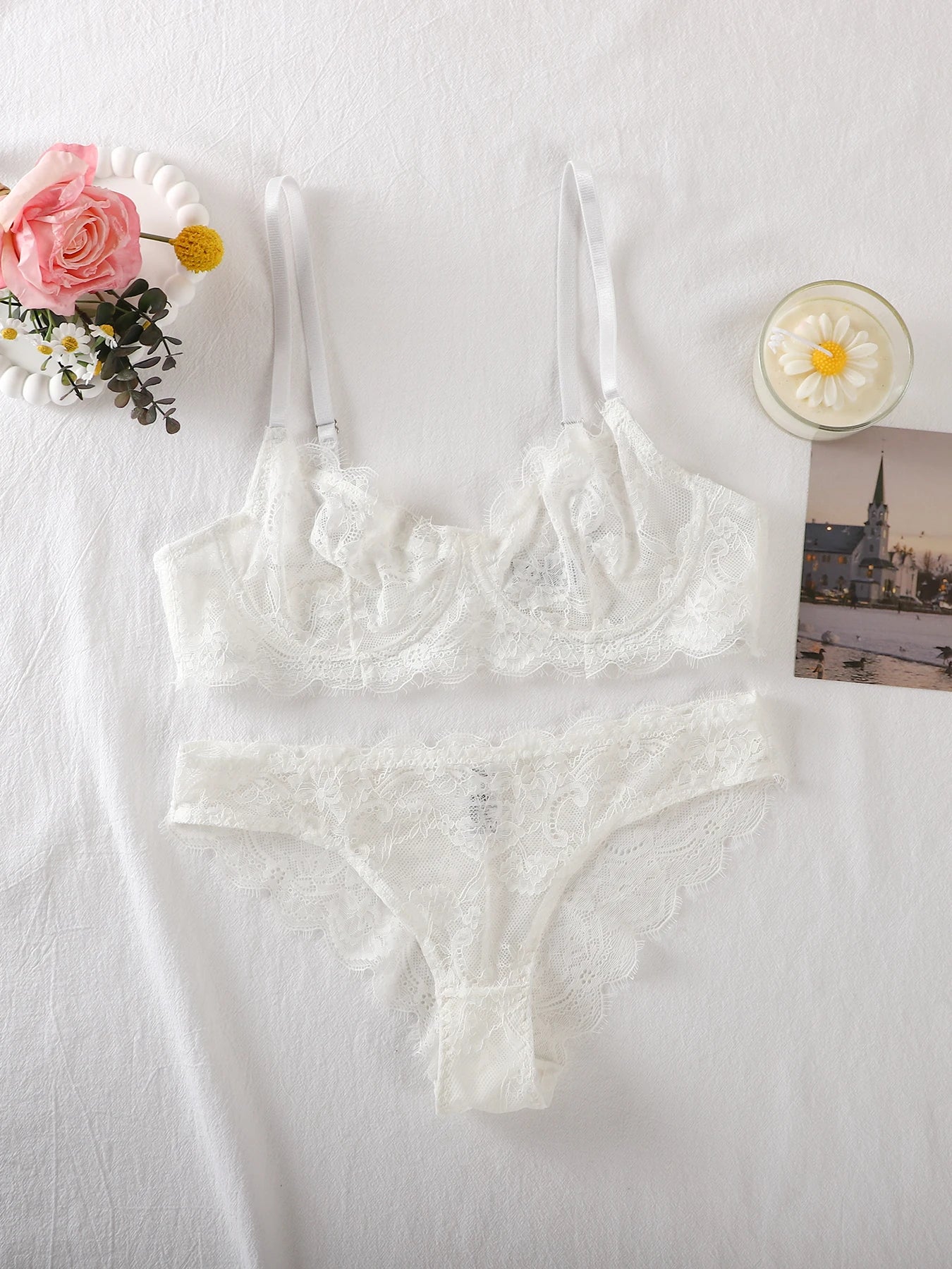 Bravellea See-Through Lace Intimates Set - Underwire Bra & Panty Multi-Color