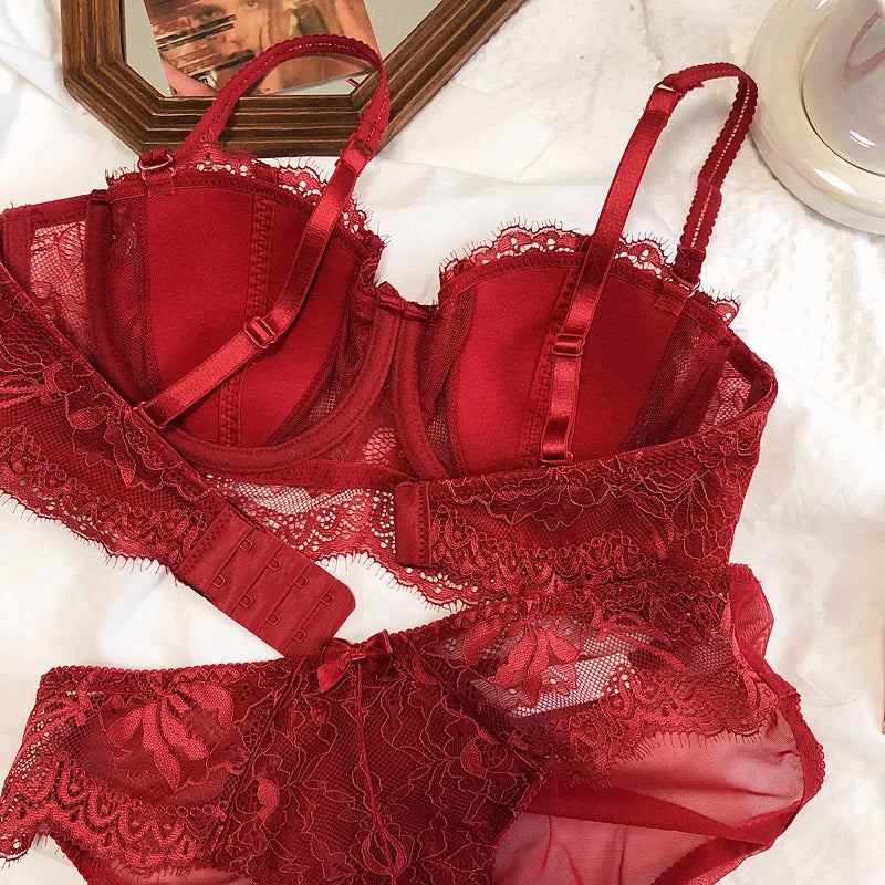 Bravellea French Lace Embroidery Set - Sexy Push-Up Bra & Panty Lavender