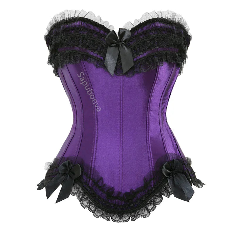 Bravellea Corset Top Bustier - Plus Size Gothic Satin Lace-Up Shaper