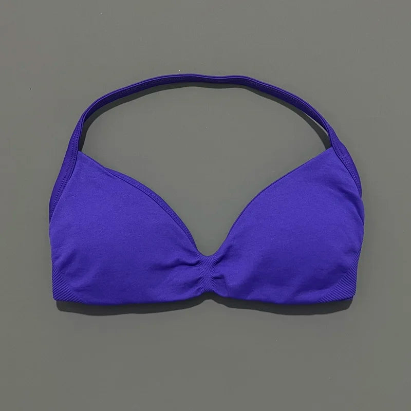 Bravellea Solid Color Impact Strappy Sports Bra - Seamless Yoga Halter Top