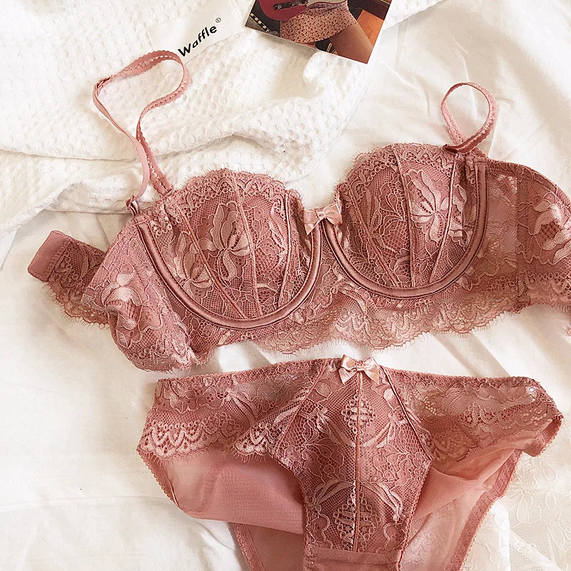 Bravellea French Lace Embroidery Set - Sexy Push-Up Bra & Panty Lavender
