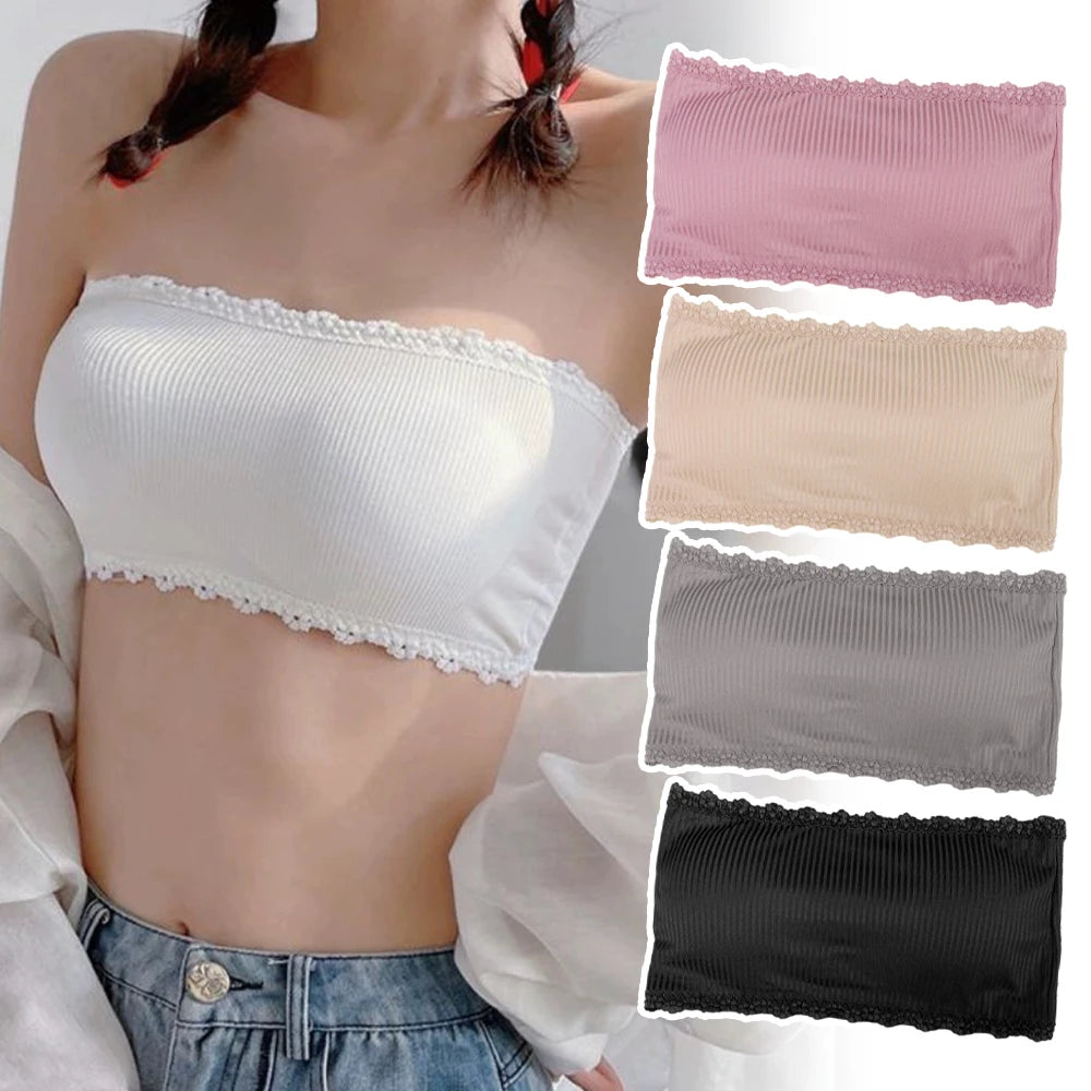 Bravellea Lace Strapless Tube Top Bra - Invisible Push-Up Seamless Bralette