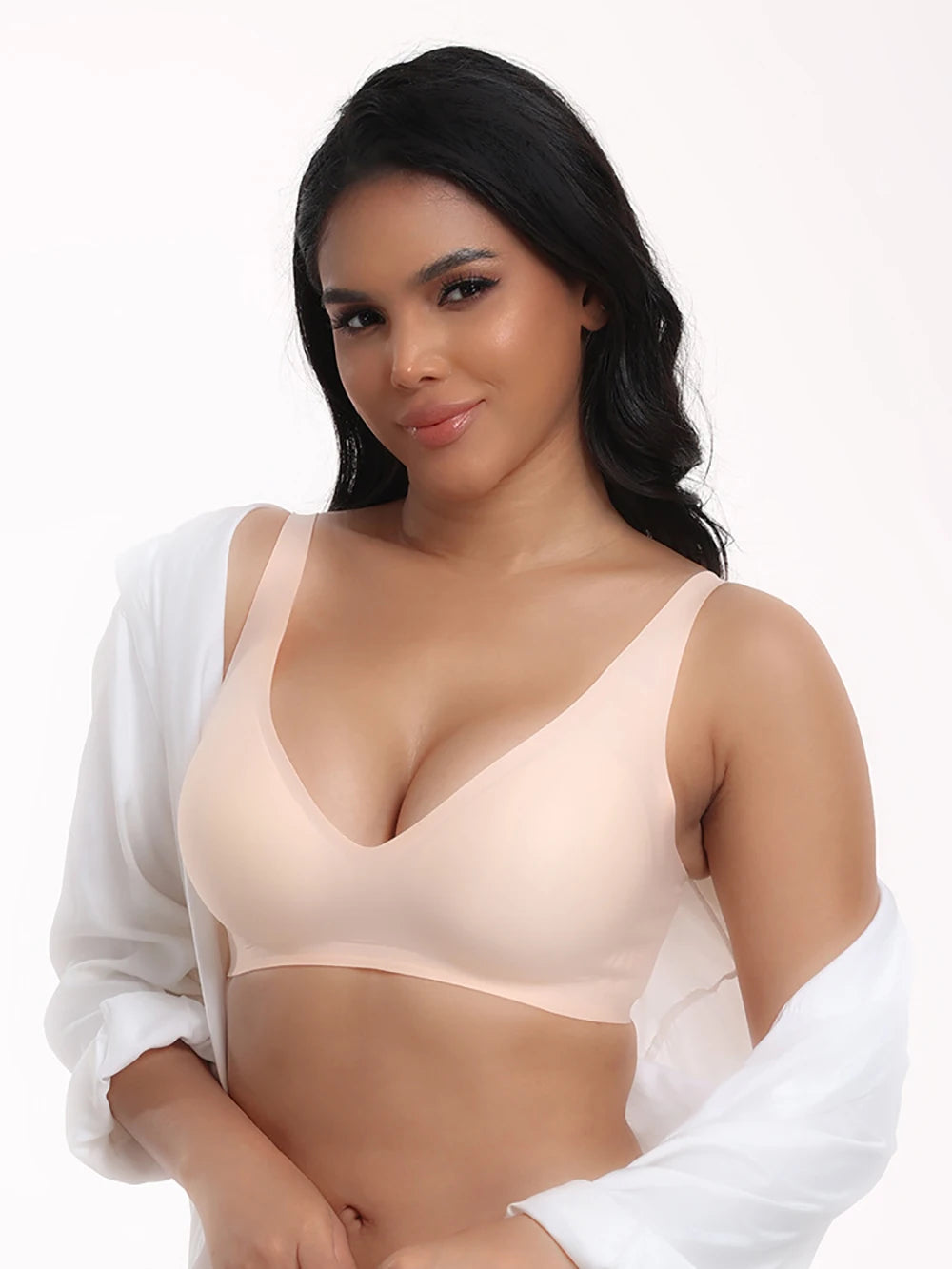 Bravellea Deep V Jelly Wireless Bra - Seamless Push-Up Plunge Bralette