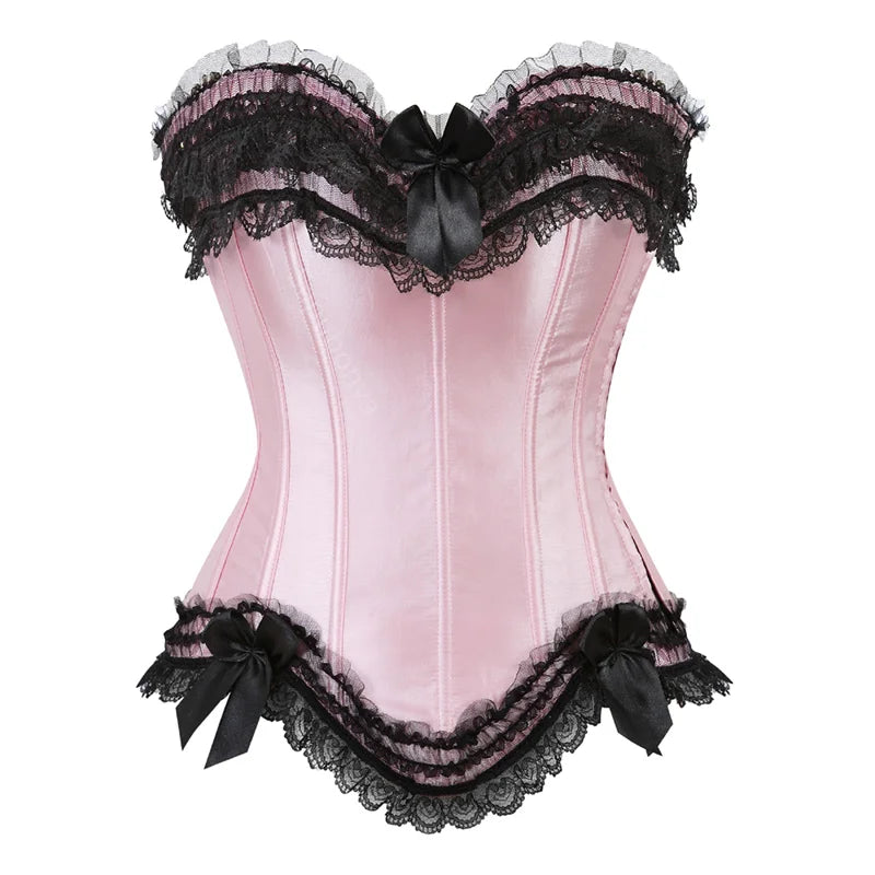 Bravellea Corset Top Bustier - Plus Size Gothic Satin Lace-Up Shaper