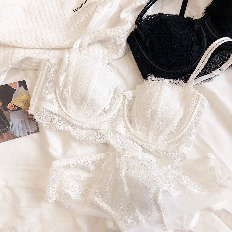 Bravellea French Lace Embroidery Set - Sexy Push-Up Bra & Panty Lavender