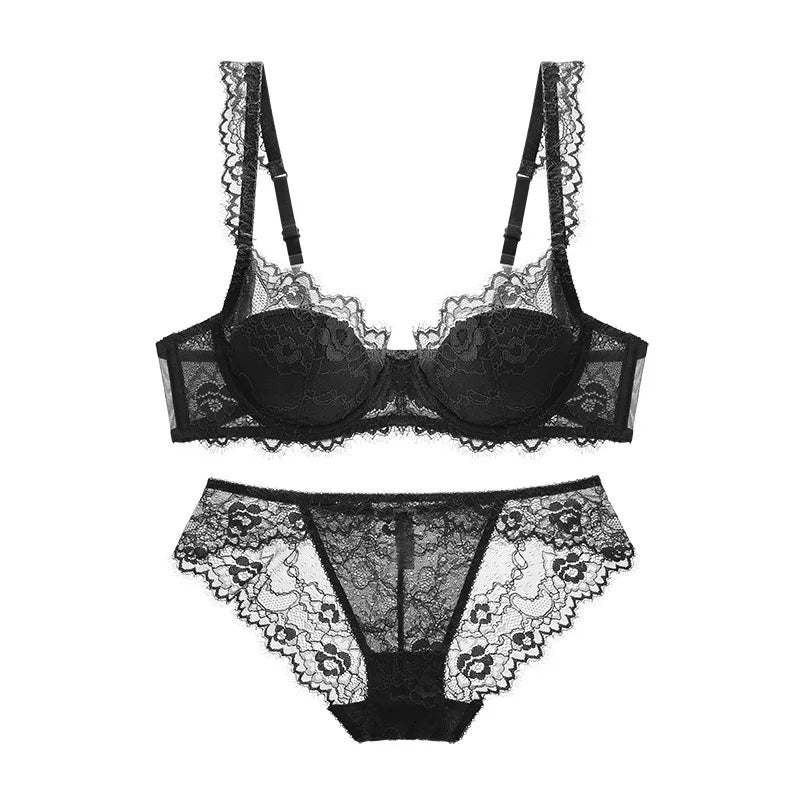 Bravellea Sexy Lace Lingerie Set - Elegant Thin See-Through Bra & Panty