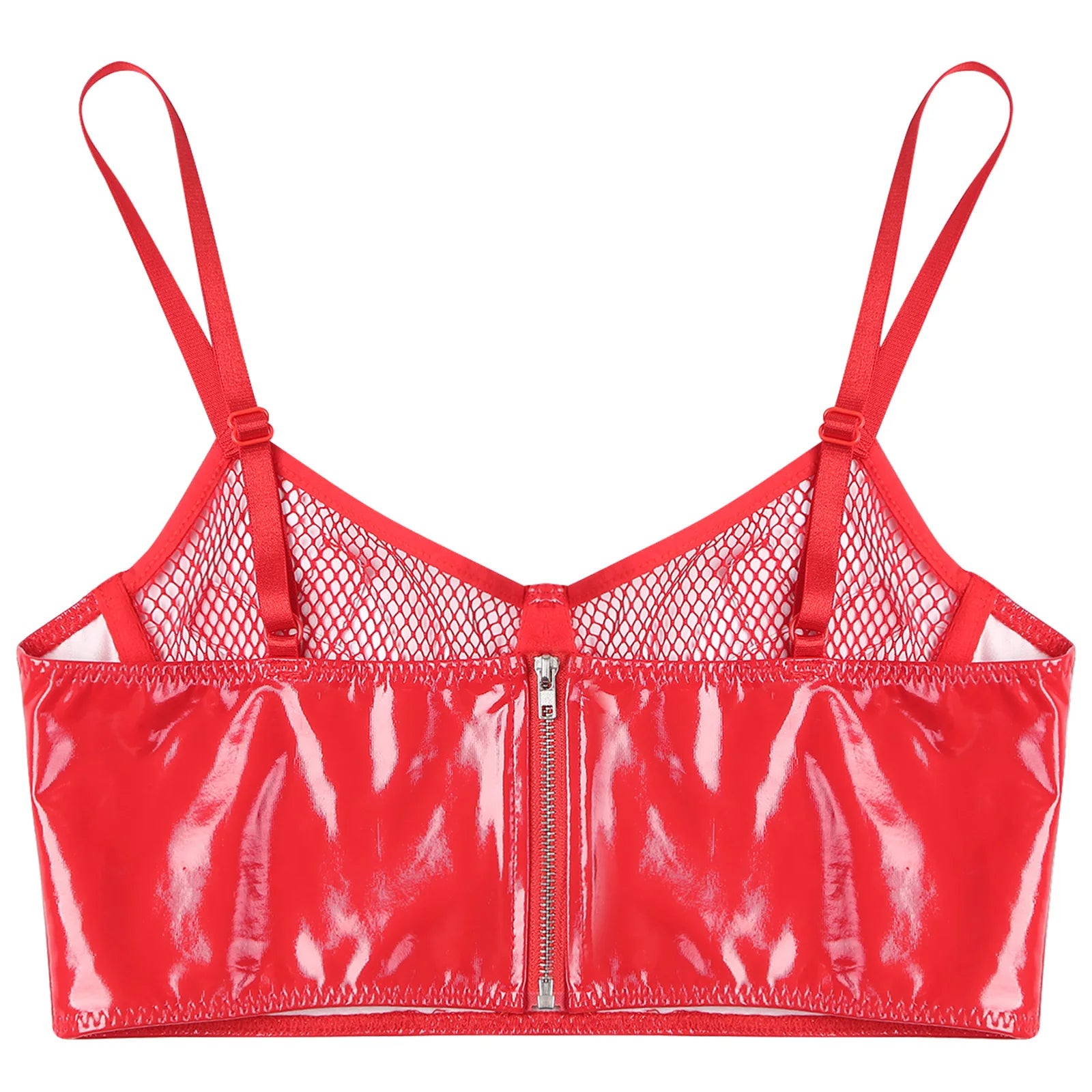 Bravellea Wet Look Leather Bustier - Sexy Push-Up Mesh Balconette Crop Top