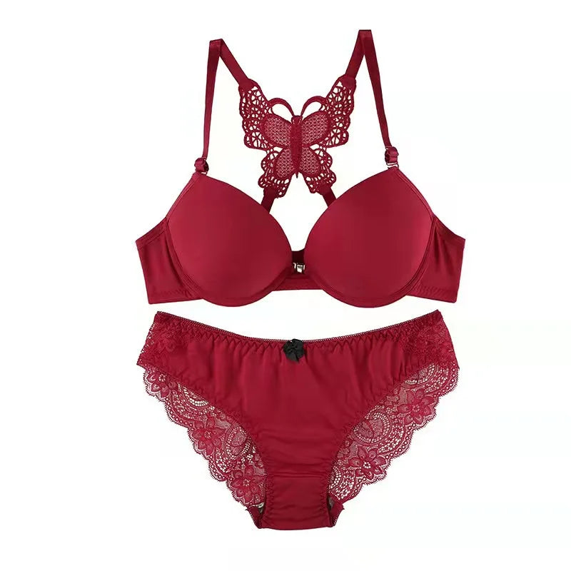 Bravellea Front Buckle Butterfly Bra Set - Detachable Straps See-Through Lingerie.
