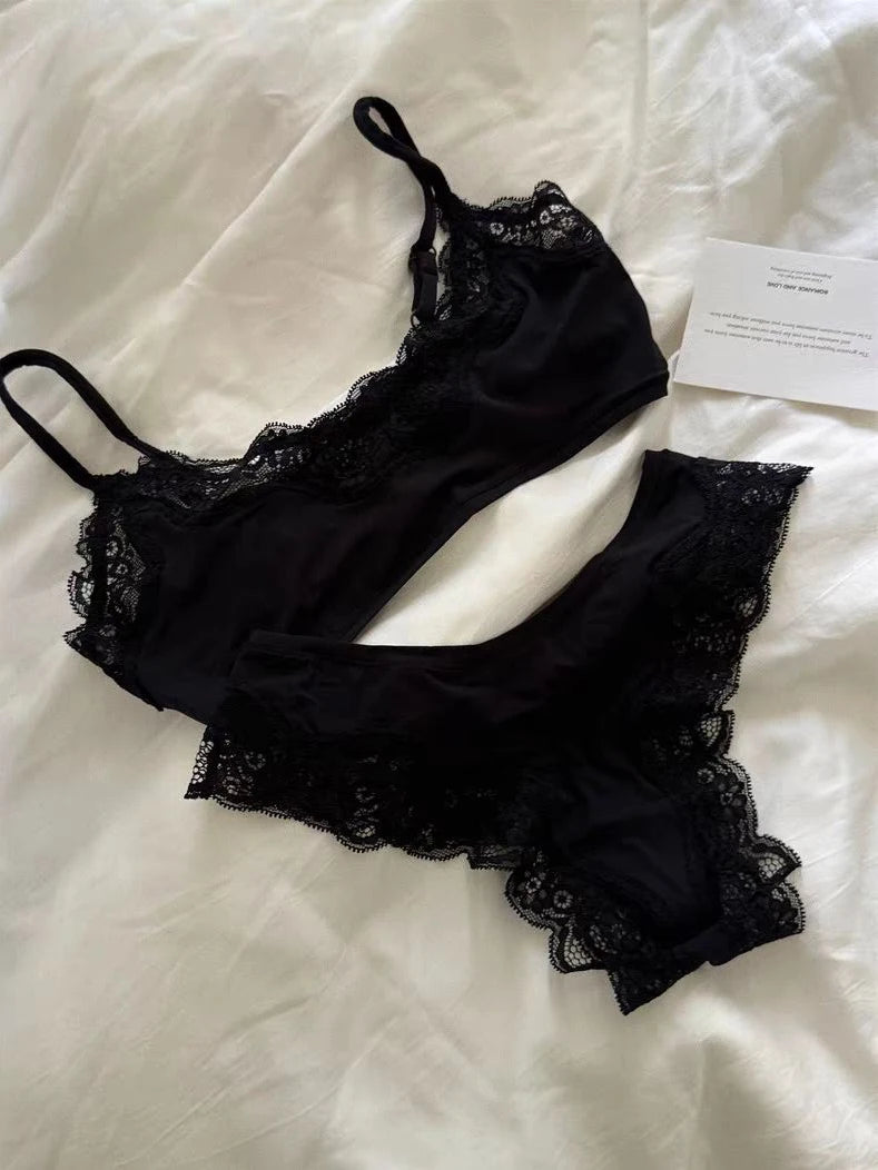 Bravellea Lace Bra & Panty Set - Adjustable Seamless Low Waist Lingerie.