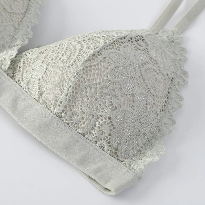 Bravellea Lace Bra & Panty Set - V-Neck Push-Up Sexy Low Waist Lingerie.