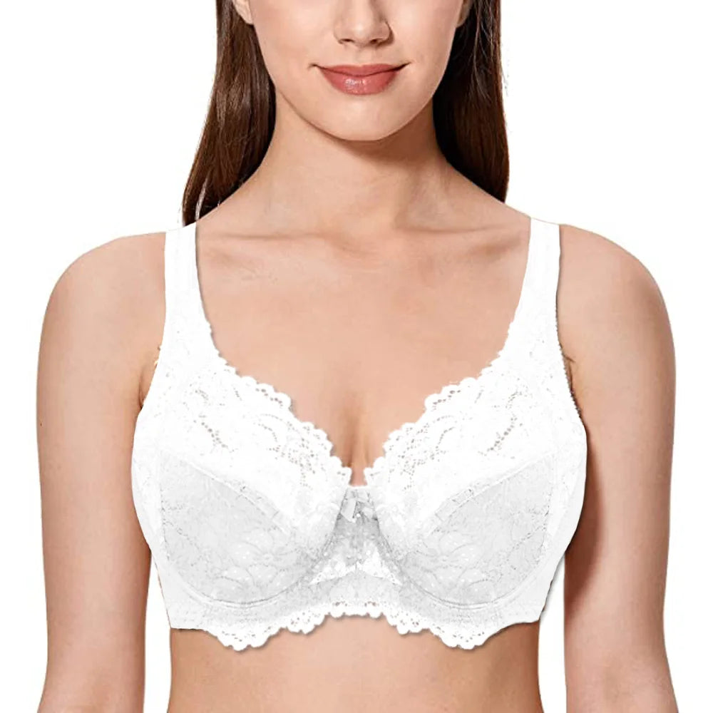 Bravellea Sexy Lace Underwire Bra - Plunge Push-Up Thin Padded C-F Cup