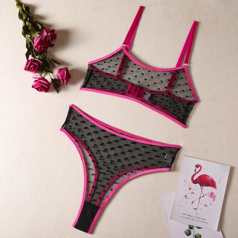 Bravellea Polka Dot Lingerie Set - Sexy See-Through Bra & Panty 2-Piece.