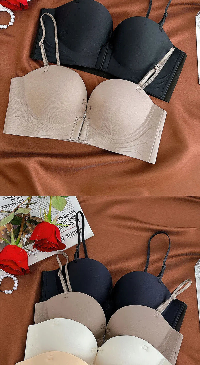 Bravellea Front Closure Push-Up Bra - Seamless Plunge Wireless Strapless