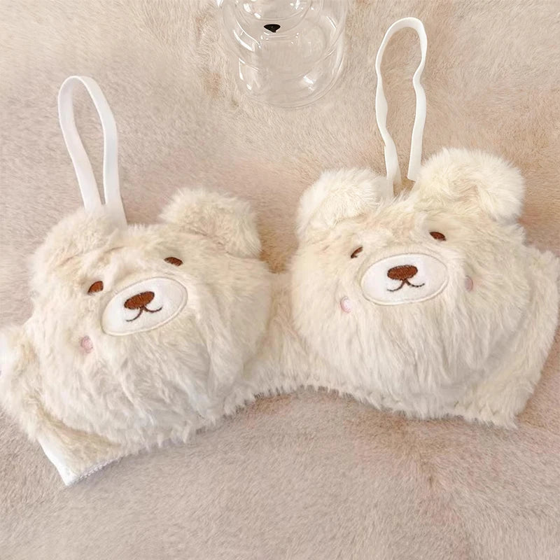Bravellea Cute Bear Plush Bra - Japanese Style Cartoon Winter Lingerie