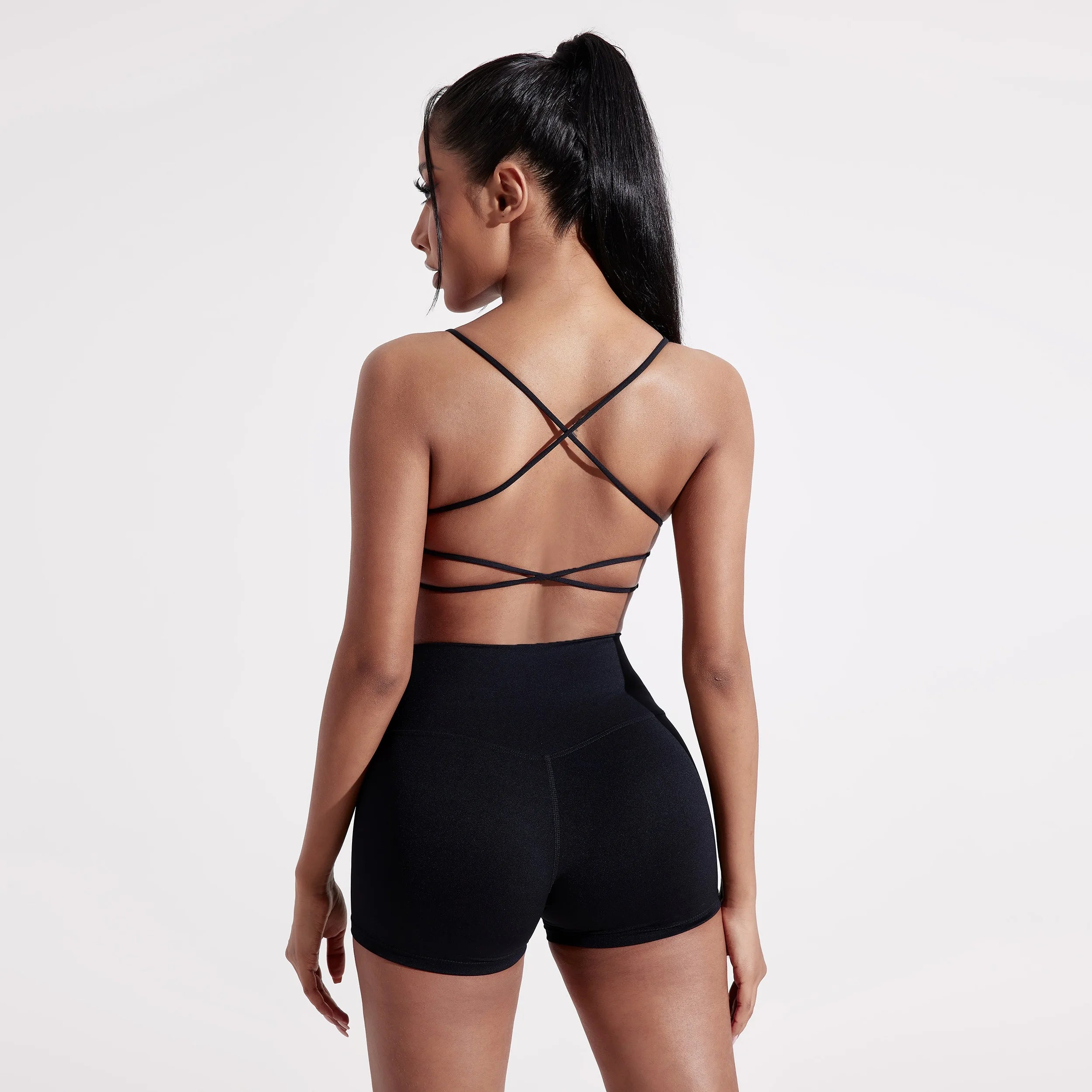 Bravellea Solid Color Gym Yoga Bra - Cross Back High Strength Sports Top.