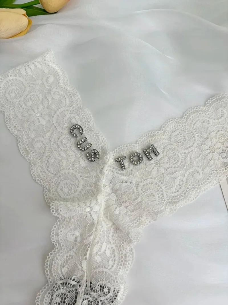 Bravellea Personalized Crystal Name Thong - Custom Text Lace G-String Gift.
