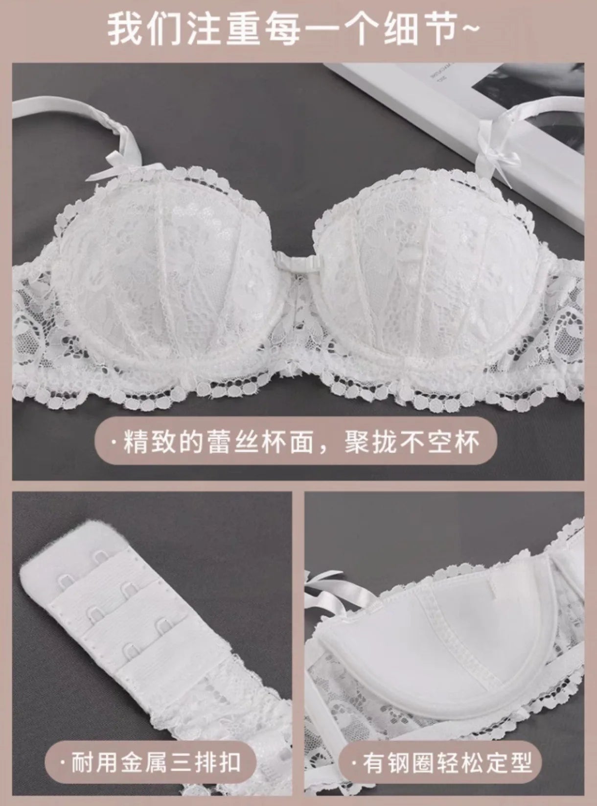 Bravellea Sexy Lace Half Cup Bra - French Style Deep V Push-Up Bralette