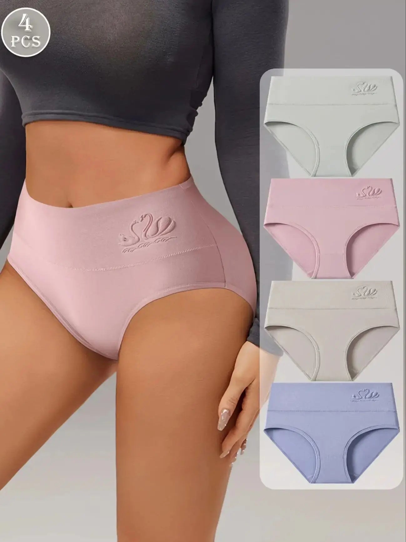 Bravellea Cotton High Waist Panties 4-Pack - Soft Breathable Tummy Control Briefs.