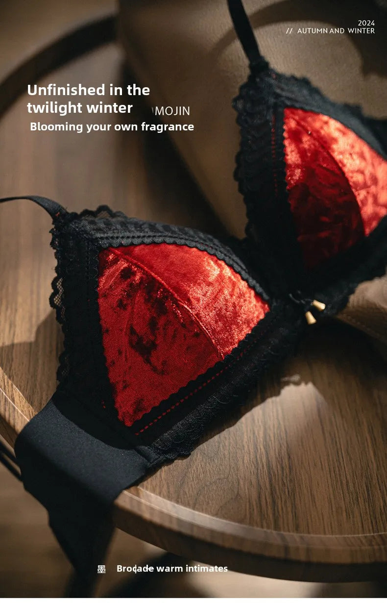 Bravellea Velvet Lace Wireless Bra - Thin Lined Triangle Cup Push-Up