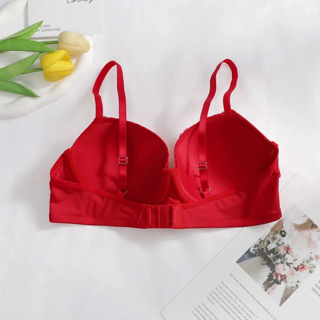 Bravellea Sexy Red Lace Push-Up Bra - Underwired Padded Adjustable Lingerie