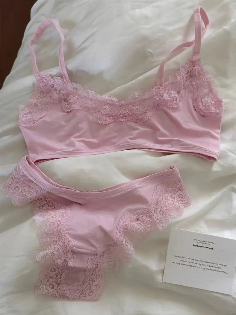 Bravellea Lace Bra & Panty Set - Adjustable Seamless Low Waist Lingerie.