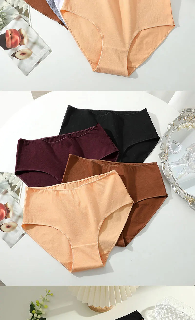 Bravellea Comfort Cotton Panties 4-Pack - High Waist Seamless Breathable Briefs.