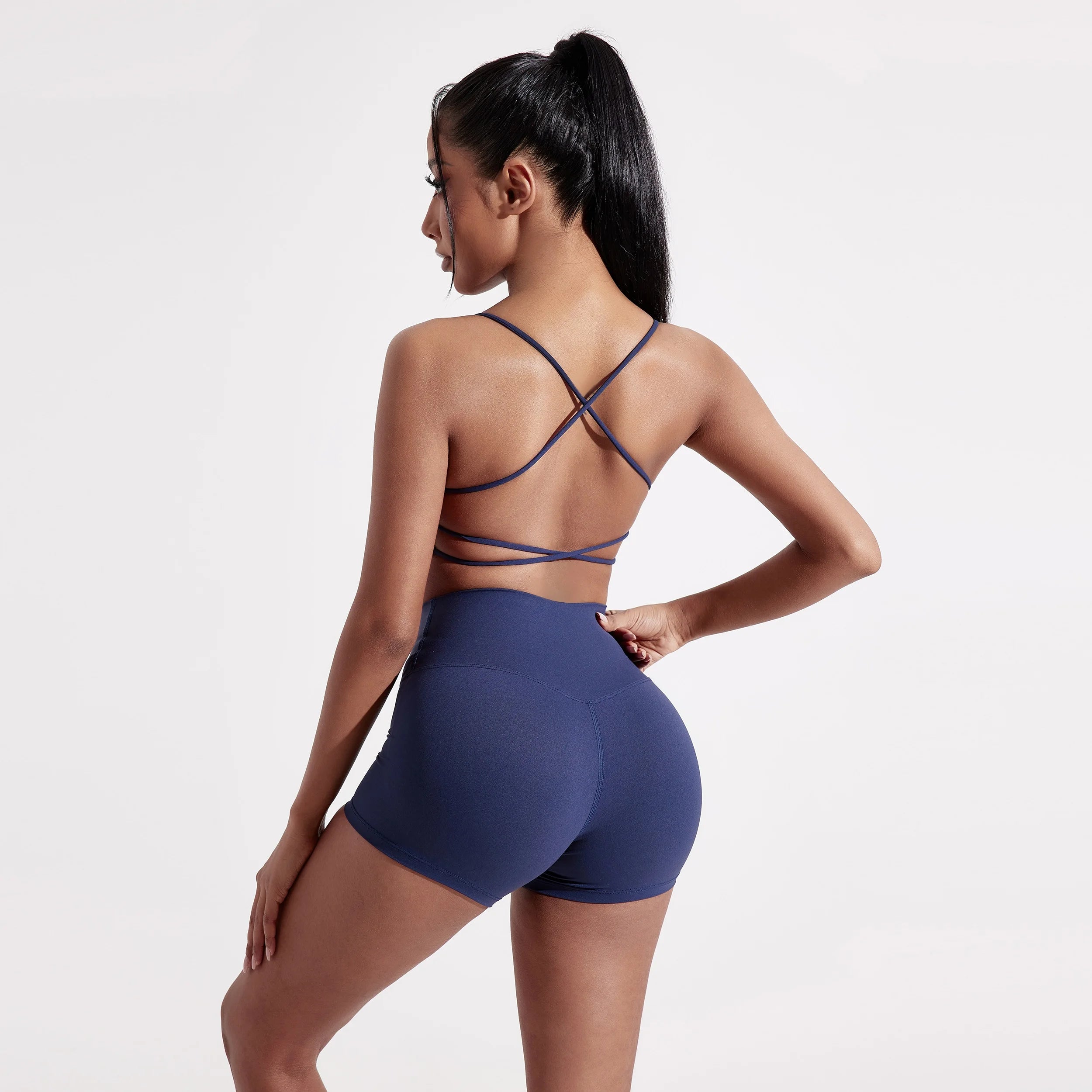 Bravellea Solid Color Gym Yoga Bra - Cross Back High Strength Sports Top.