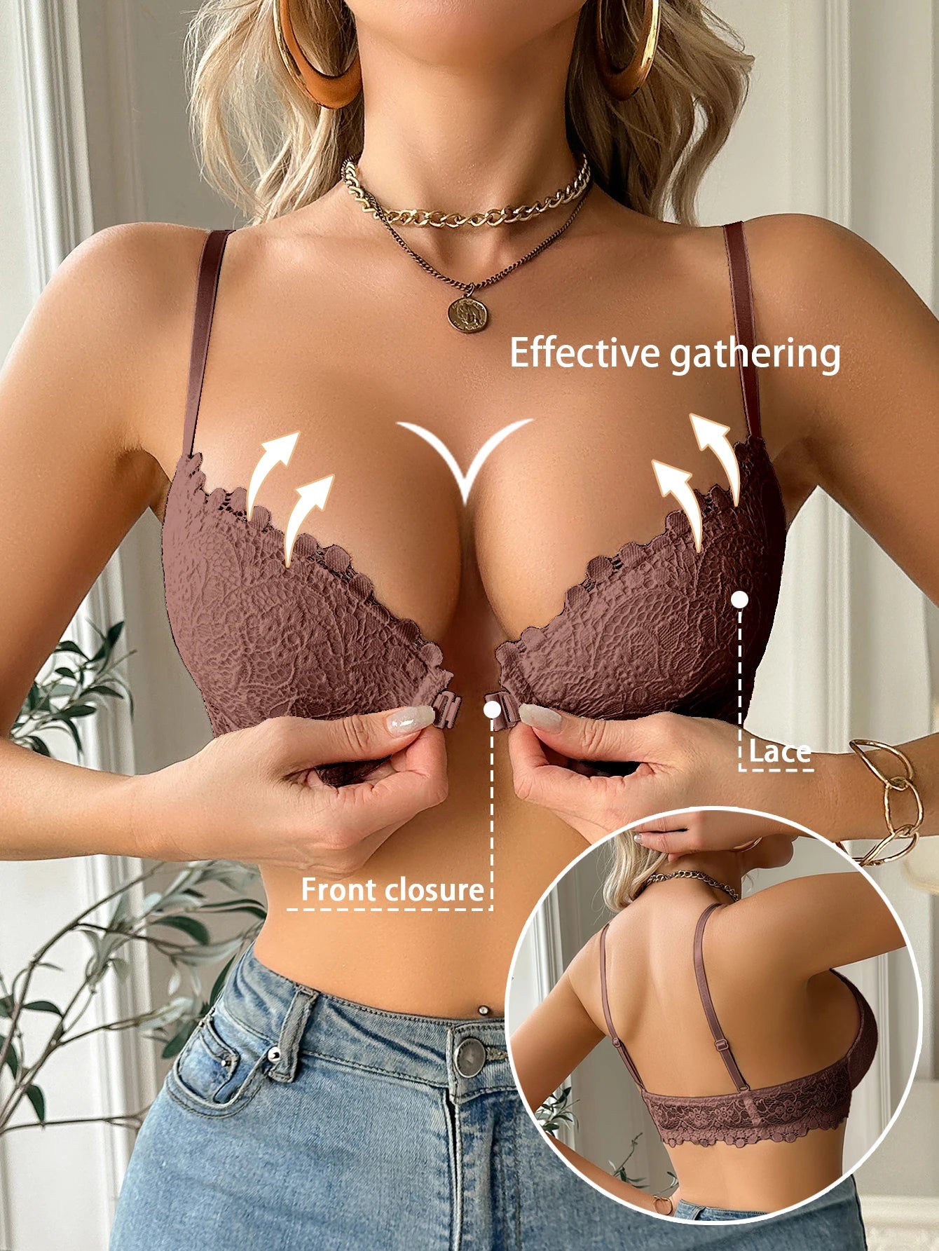 Bravellea Fashion Lace Splicing Bra - Modern Underwired Push-Up Elegant Lingerie