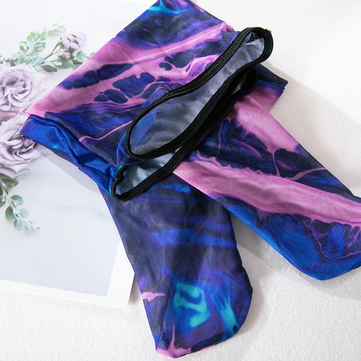 Bravellea Sexy Perspective Lingerie 5-Piece Set - Printed Bra, Gloves & Leg Set.