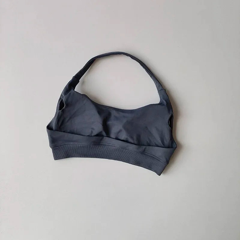 Bravellea Shockproof Seamless Halter Sports Bra - Open Back Push-Up Top