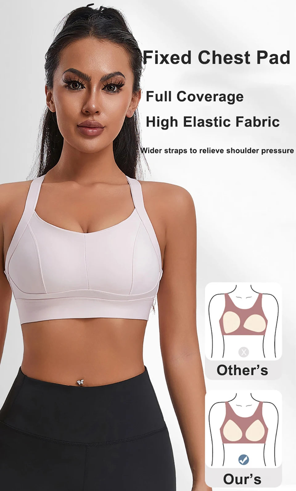 Bravellea High Impact Sports Bra - Criss Cross Back Shockproof Workout Top