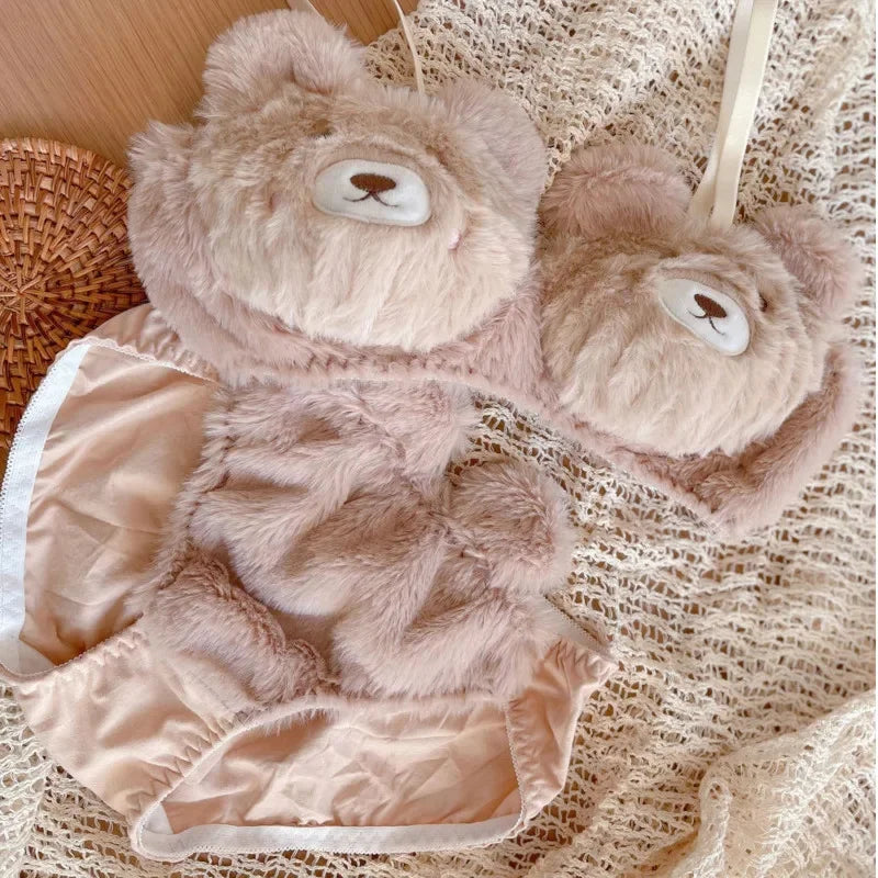 Bravellea Kawaii Bear Bra Set - Japanese Cute Plush Winter Lingerie