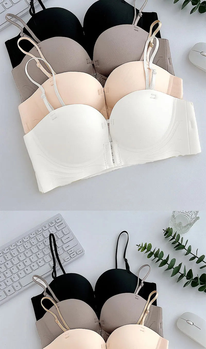 Bravellea Front Closure Push-Up Bra - Seamless Plunge Wireless Strapless