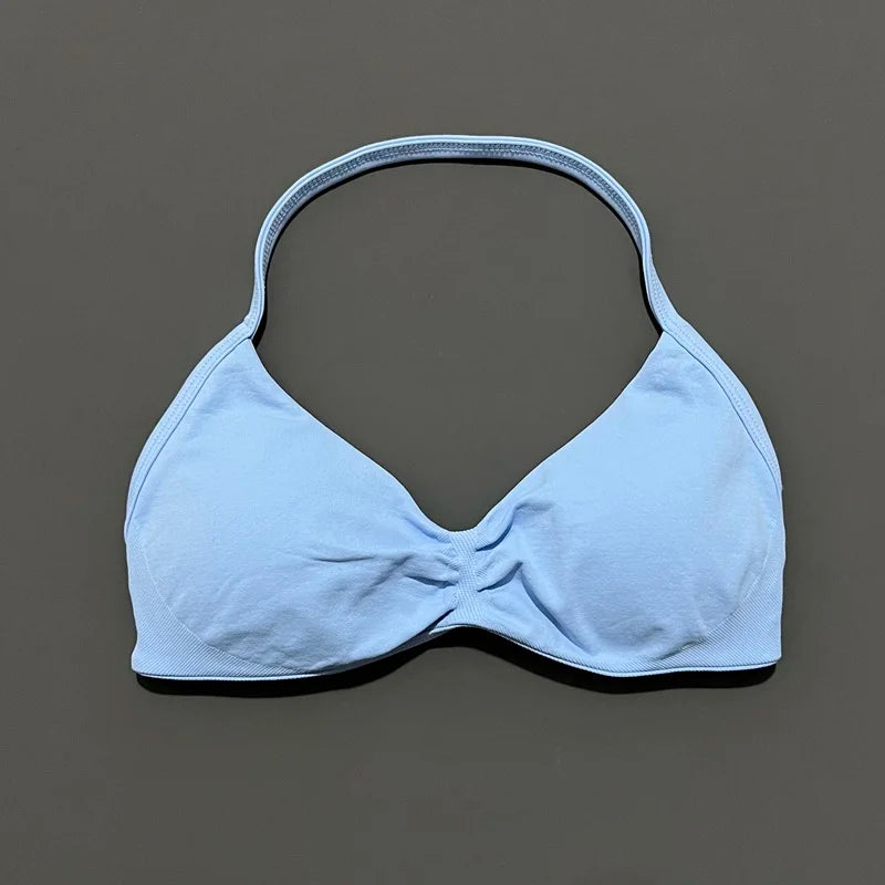 Bravellea Solid Color Impact Strappy Sports Bra - Seamless Yoga Halter Top