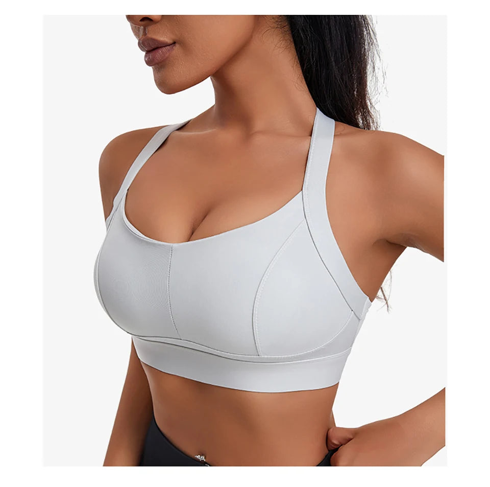 Bravellea High Impact Sports Bra - Criss Cross Back Shockproof Workout Top