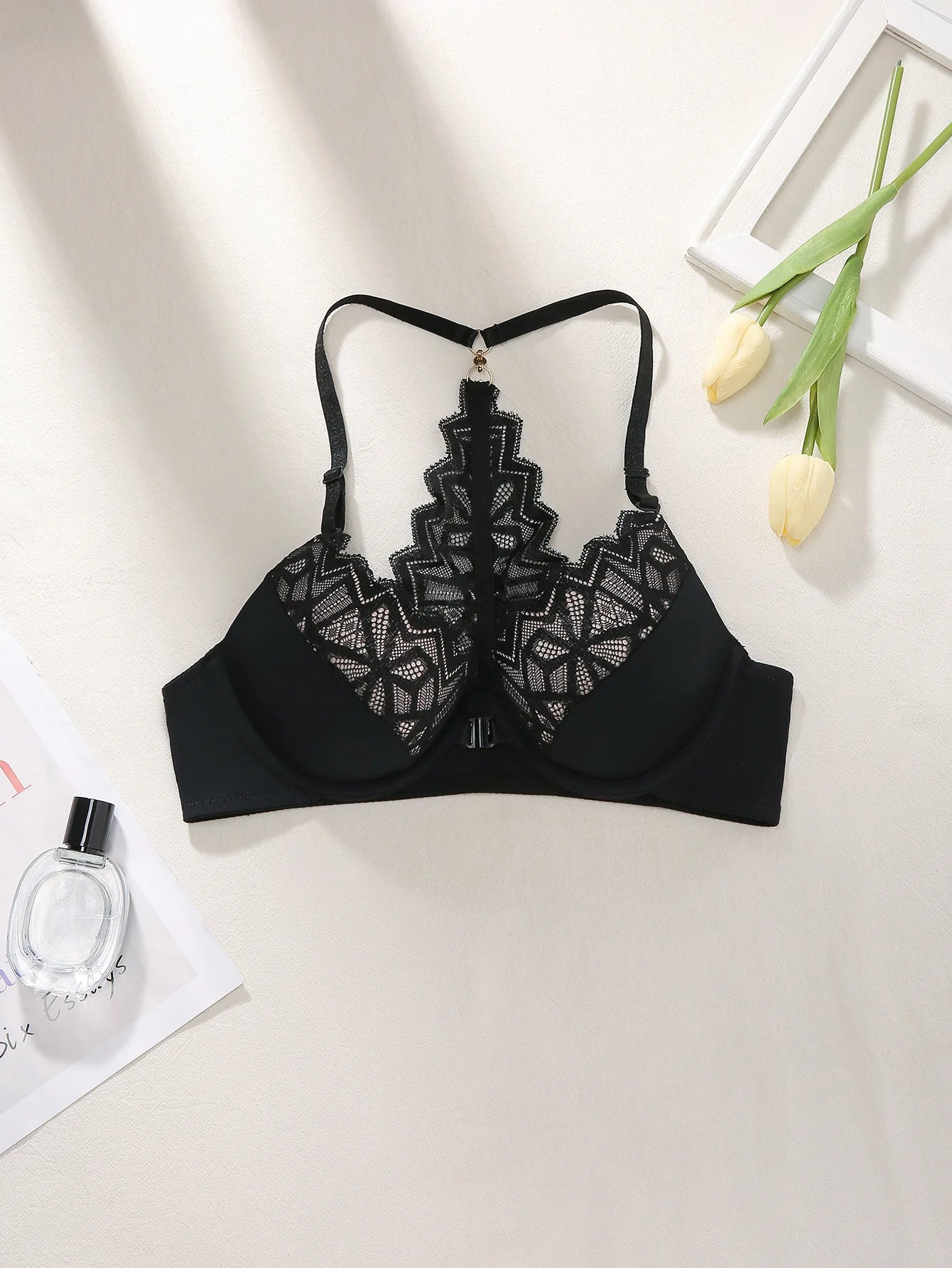 Bravellea Color-Block Lace Bra - Beautiful Back Hollow-Out Push-Up