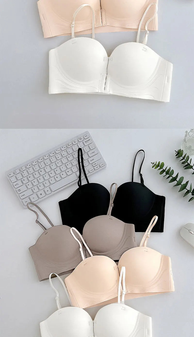 Bravellea Front Closure Push-Up Bra - Seamless Plunge Wireless Strapless