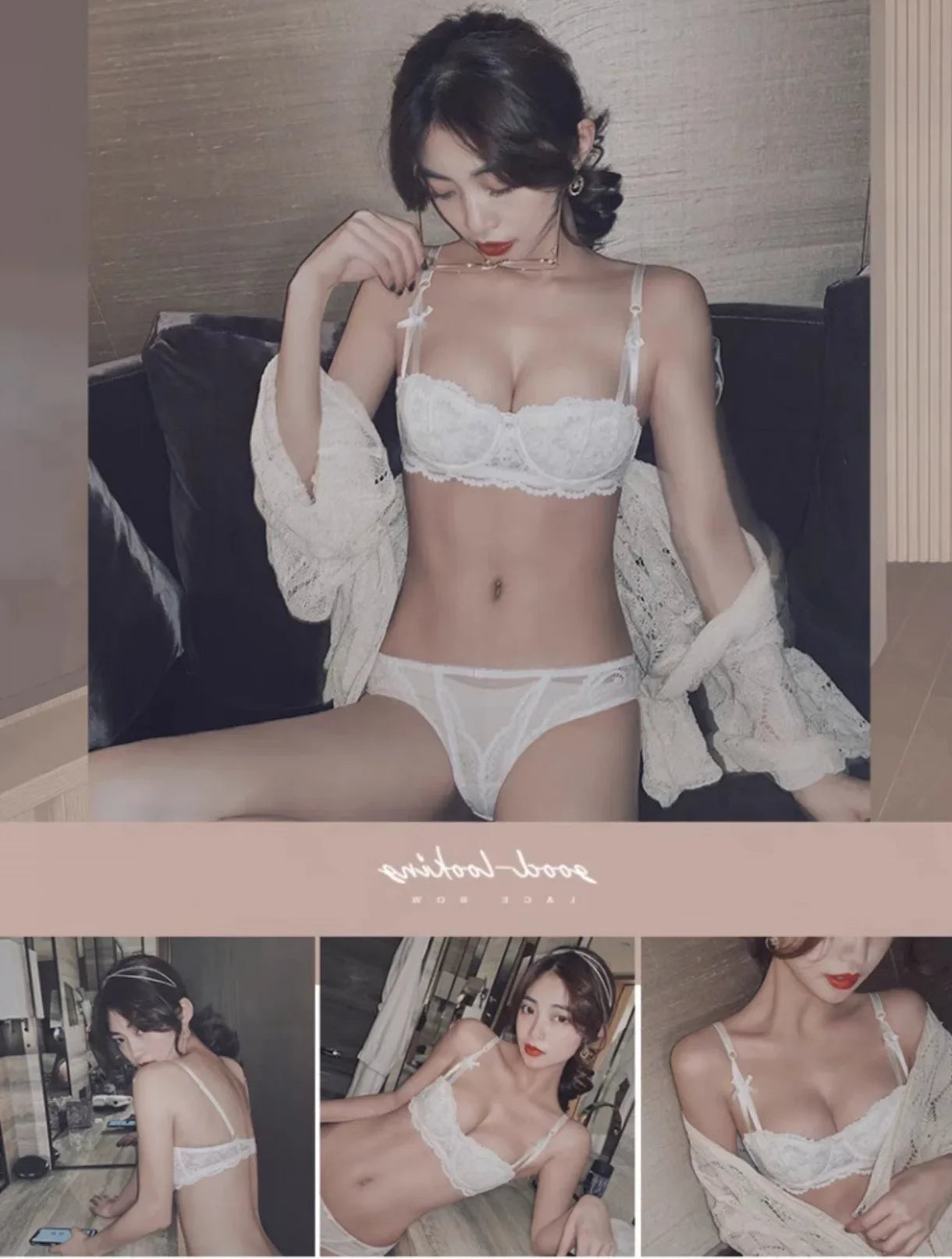 Bravellea Sexy Lace Half Cup Bra - French Style Deep V Push-Up Bralette