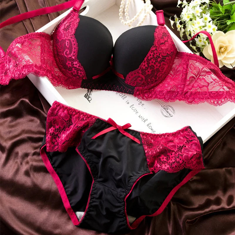 Bravellea Sexy Lace Bra Set - Deep Cleavage Push-Up Underwired Lingerie.